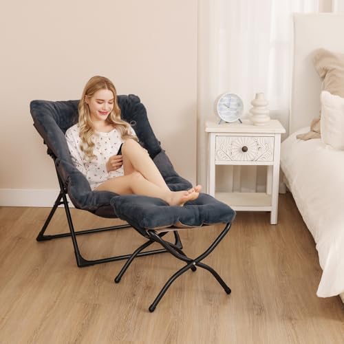 Comfy Saucer Chair for Adults, Soft Faux Fur Bedroom Chair, Accent Dorm Chair...