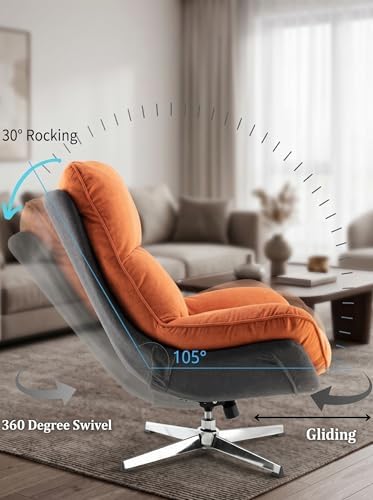 LukeAlon Linen Swivel Lounge Chair, Orange