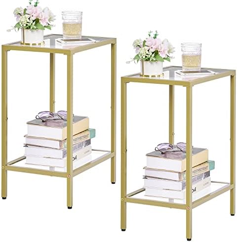 HOMSHO Side Tables Set of 2 with Tempered Glass, Slim End Tables