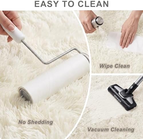 8x10 Ft Cream White Fluffy Area Rug for Living Room, Washable