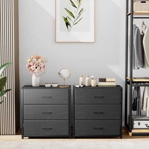Memobarco Nightstand with 3 Fabric Drawers, Storage Dresser,Black