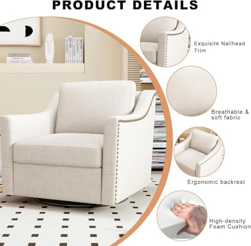 Swivel Accent Chair Set of 2，Armchair，Bronze Nail Decoration Comfy Living Roo...