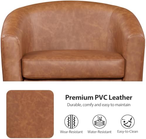 Yaheetech Accent Chairs, Faux Leather Barrel Armchairs, Brown