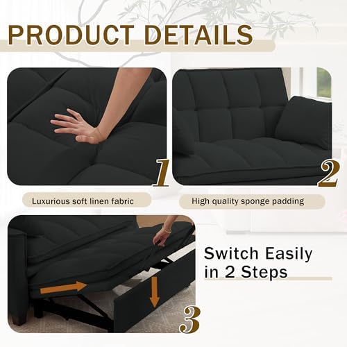 Convertible Sofa Bed, Loveseat Sleeper Sofa with Pull Out Bed and Adjustable ...