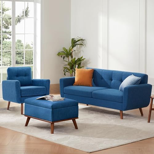 Tbfit Linen Fabric Single Sofa, Accent Chair, Mid Century Modern Armchair for...