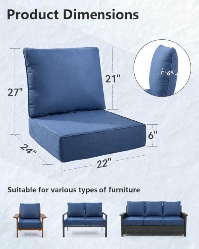 6" Thick Outdoor Cushion, 22"*24"*6" Patio Furniture Cush...