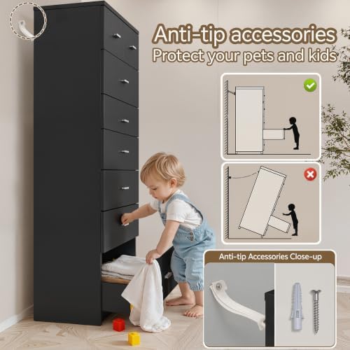 GEPELCN 55.2" Tall Dresser with Charging Station Wooden 8 Drawer Dresser...