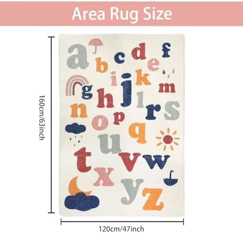 ABREEZE Play Mat, Faux Wool Kids Play Area Rugs 4' x 5.3' Non-Slip Ch...