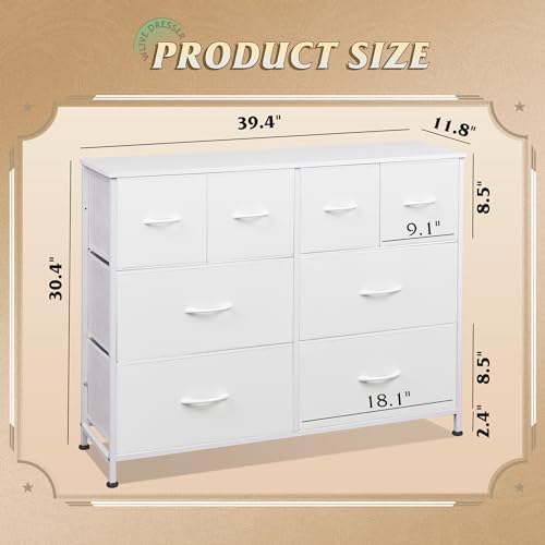 WLIVE Wide Dresser for Bedroom, 8 Drawer Chest of Drawers, White