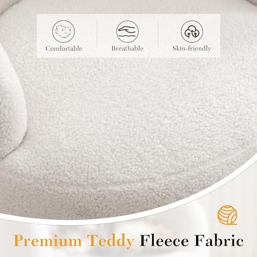 FOXHUNTER 360° Swivel Accent Chair, Barrel Chairs, Teddy Ivory