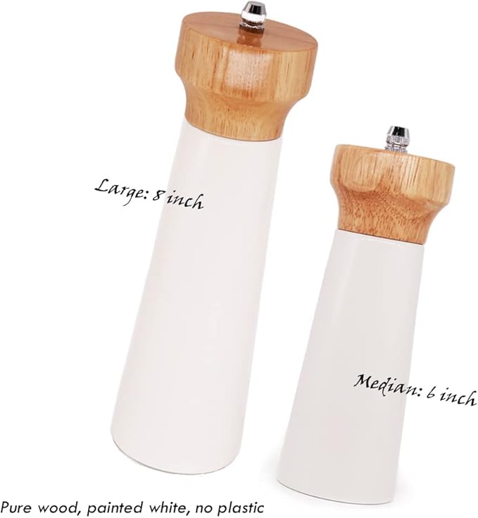 White Salt Grinder Wooden Pepper 8"+6" Salt Grinder Set Pepper Mill Salt & - Image 4