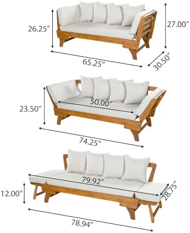Merax Outdoor Patio Daybed Sofa,3-Seat Sofa with Foldable Arm 4 Back Pillows,...