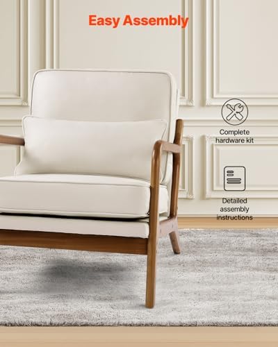 VEVOR Accent Chair, Mid Century Modern Armchair with Solid Wood Frame and Non...