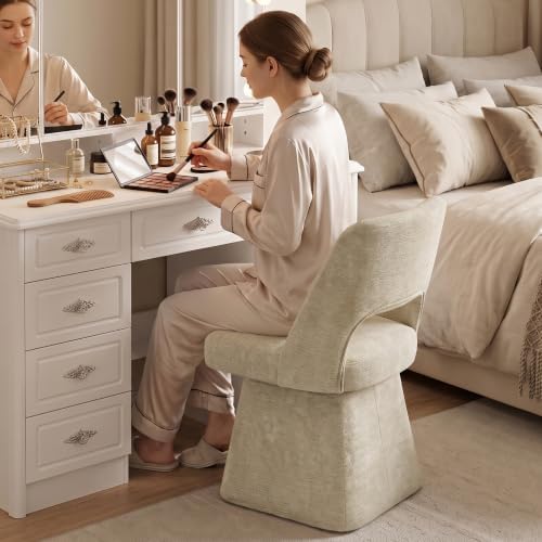 Usaint Swivel Accent Chair, Upholstered Vanity Chair with Curved Open Back