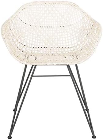 Safavieh Home Jadis White and Dark Grey Leather Woven Dining Chair, Set of 2