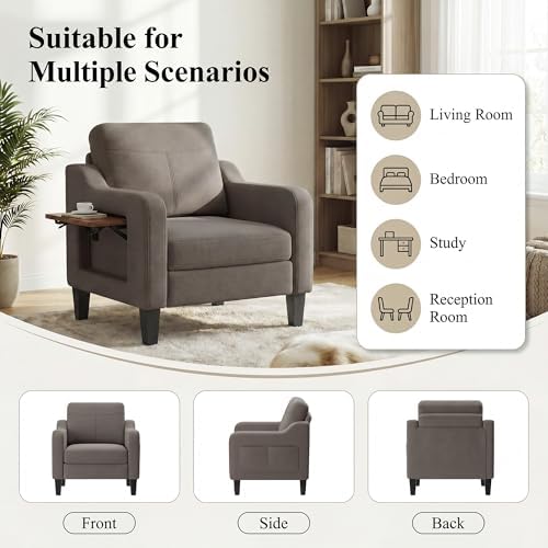 Accent Chair for Living Room, Mid-Century Upholstered Armchair with Foldable ...