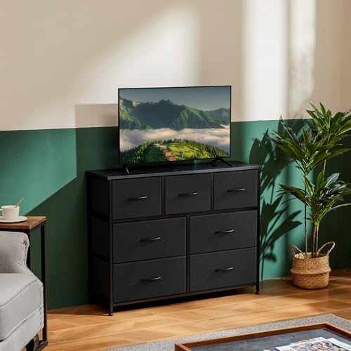 OLIXIS Black Dresser for Bedroom with 7 Fabric Drawers Storage Organizer