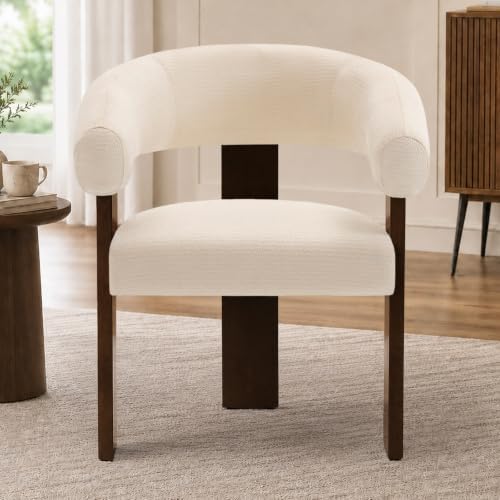 Modern Accent Chair, Barrel Armchair, U-Shaped Backrest, White