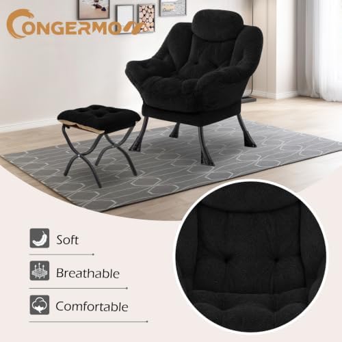 Lazy Chair with Folding Ottoman,Leisure Sofa Chair,Soft Fabric Armchair with ...