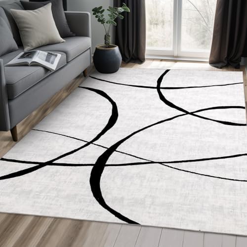 YIHOUSE 6x9 Washable Modern Abstract Black White Area Rug
