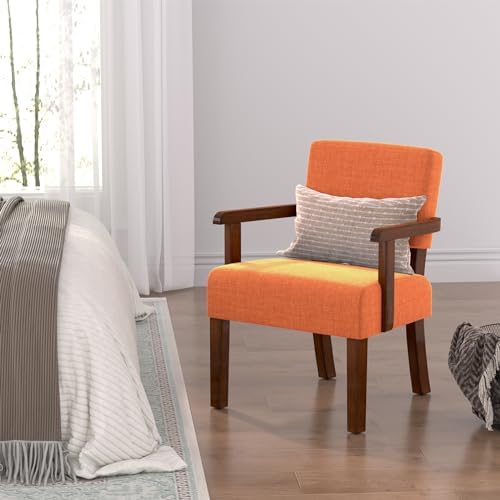 FAGAGA Accent Chair, Mid-Century Armchair with Solid Wood Frame, Orange