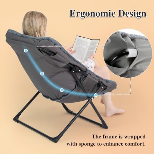 Comfy Saucer Chair for Adults, Soft Faux Fur Bedroom Chair, Accent Dorm Chair...