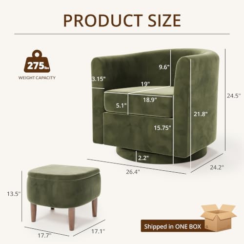 360° Swivel Accent Chair with Storage Ottoman Set of 2
