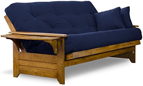 Nirvana Futons Brentwood Tray Arm Futon Frame, Drawers, and Navy Blue Mattres...