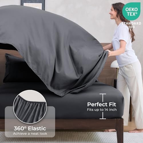 HEVUMYI 7-Piece Queen Comforter Set, Dark Grey Bed in a Bag