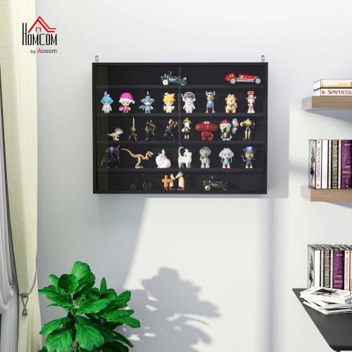 HOMCOM 5-Tier Wall Mounted Display Cabinet Glass Doors Black