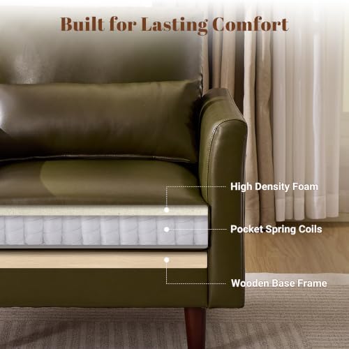 Kingfun Faux Leather Armchair Sofa with Side Pocket,Olive Green