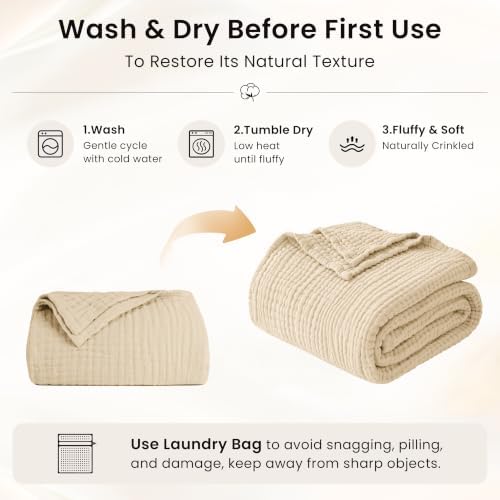Love's cabin 100% Cotton Muslin Blanket, 6 Layer Lightweight Breathable G...