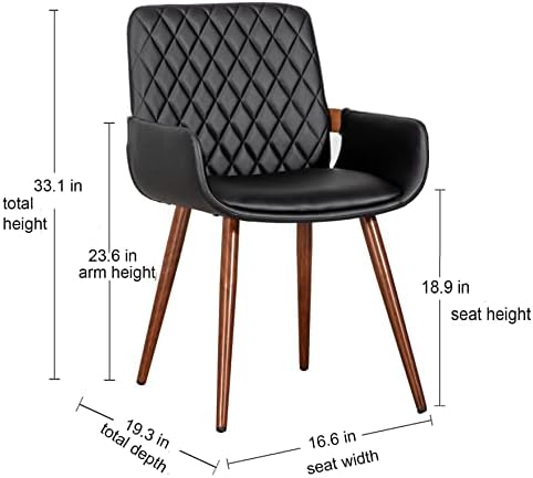 LUNLING Mid Century Modern Faux Leather Dining Chairs Set of 2, Black, Uphols...