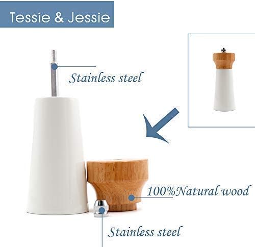 Salt and Pepper Grinders White Salt Shaker Wooden Pepper Salt Grinder Set - Image 3