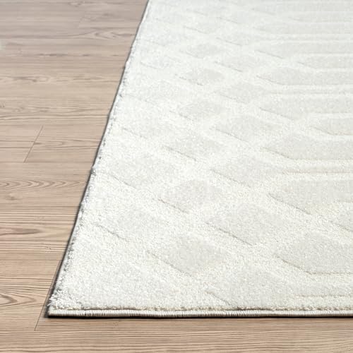 Abani Cozy Cream Area Rug for Living Room, Bedroom - Geometric Diamond Patter...
