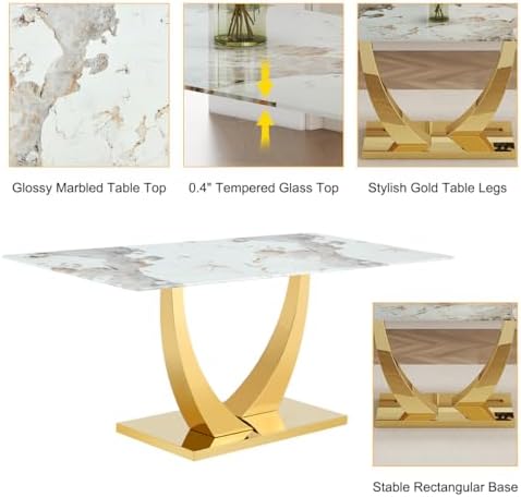 Faux Marble Dining Table, 71" Modern Dining Table, White, for 6-8