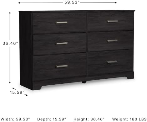 Signature Design by Ashley Belachime 6 Drawer Black Wood Bedroom Dresser