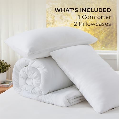 Bedsure King Comforter Set Prewashed Soft Bedding Set 3Pcs White 104"x90...