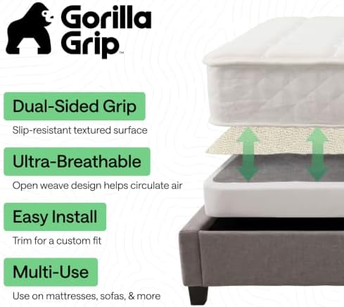 GORILLA GRIP Non Slip Mattress Gripper, Slide Stopper, 54 x 72 Queen