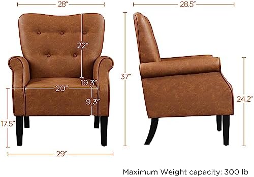 Yaheetech High Back Accent Chair with Rolled Arms for Bedroom, Retro Brown