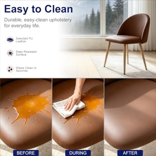 Lightdot Modern PU Leather Dining Chairs Set of 2 Brown Kitchen Side Chairs
