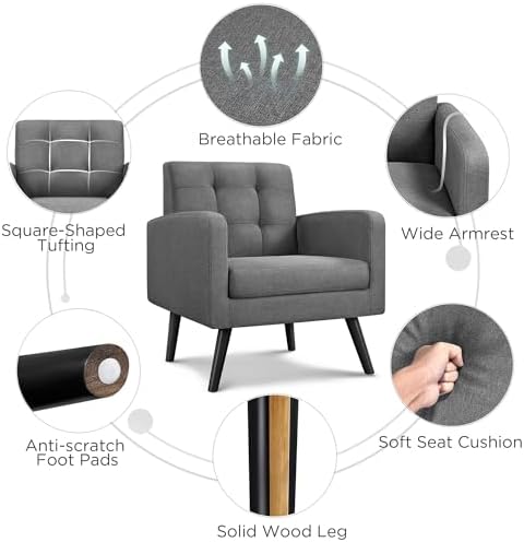 Yaheetech Mid Century Accent Chairs Set of 2 Living Room Chairs Dark Gray