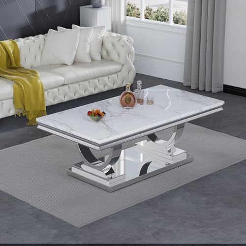 Modern Elegant 2-Piece Living Room Table Set with Faux Marble Top | Includes ...