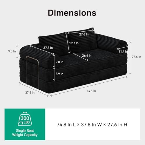 Novilla 75" Convertible Futon Sofa Bed, Boneless Couch with Smarts Coil®...