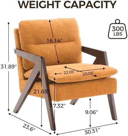 Mid-Century Modern Accent Chair with Solid Wood Frame，Tufted Upholstered Chen...