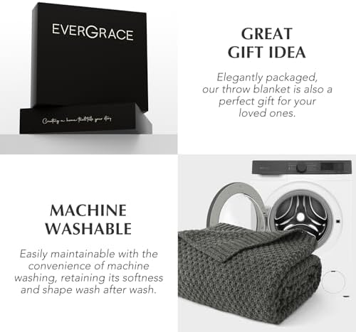 EVERGRACEHOME Chunky Chenille Knit Throw Blanket, 60 x 80, Charcoal Gray