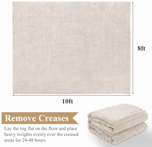 Pauwer 8x10 Area Rugs for Living Room, Modern Non Slip Washable Rug, Beige