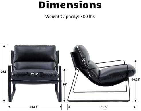 HEAH-YO Modern PU Leather Accent Armchair, Upholstered Living Room Chair with...