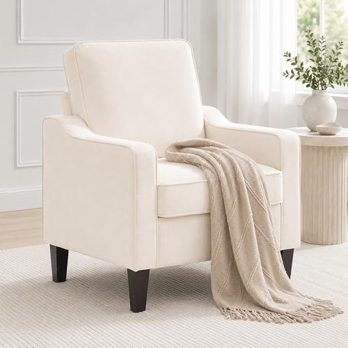 Comfy Accent Chair for Living Room, Modern Reading Chair for Bedroom, Beige |...
