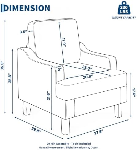 Garvee White Comfy Accent Chair, Upholstered Armchair for Living Room